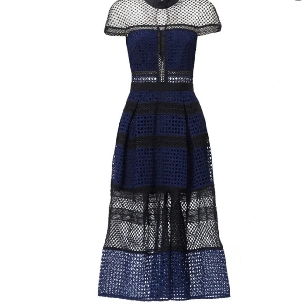 Self-Portrait Black and Blue Midi Dress - Picture 2 of 3